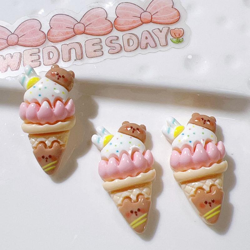 

10 Pcs New Mini Cute Cartoon Bear Cake Ice Cream Series Resin Scrapbook Diy Jewellery Hairpin Decorate Accessories Craft A87