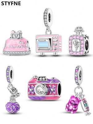 Charmsy Plata Różowy Piekarnik Różany Perfumy Koraliki Charm Miedziowany Pasuje do Charmsów Oryginalna Bransoletka Do Tworzenia Biżuterii DIY Charm