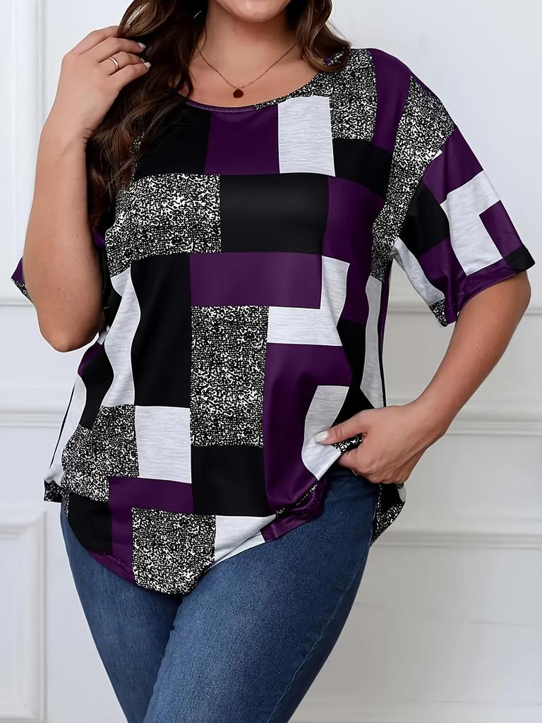 2026 Plus Size Women's Printed Round Neck Casual Top T-Shirt