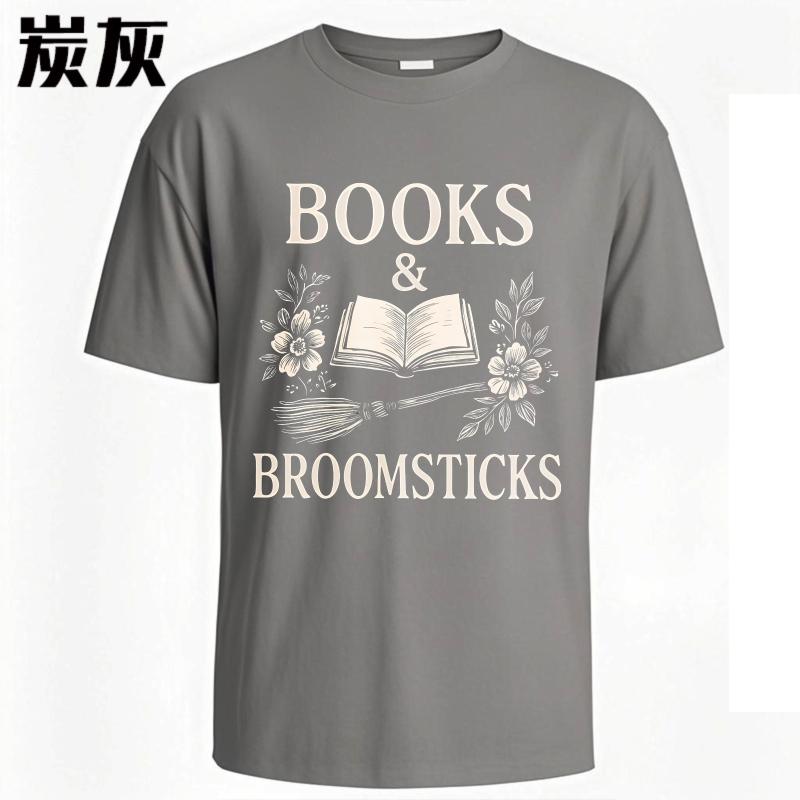 fashion tshirt Street Wear Boys O Neck tshirt Books And Broomsticks With Flowers Comfort Unisex tops Minimalist teeshirt