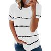 Fashion Women's Loose Short Sleeve T-shirt Round Neck Stripe Print Tops