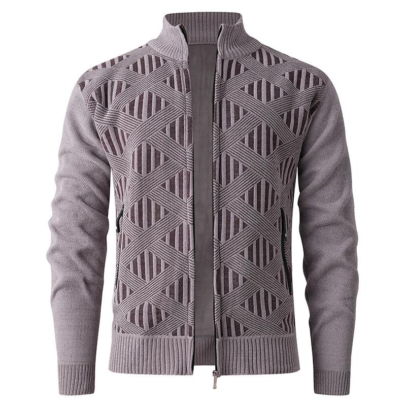 

Autumn And Winter Men S Sweater Fashion Stand-Up Collar Fleece Thickened Chenille Knitted Sweater Jacket Top M хаки