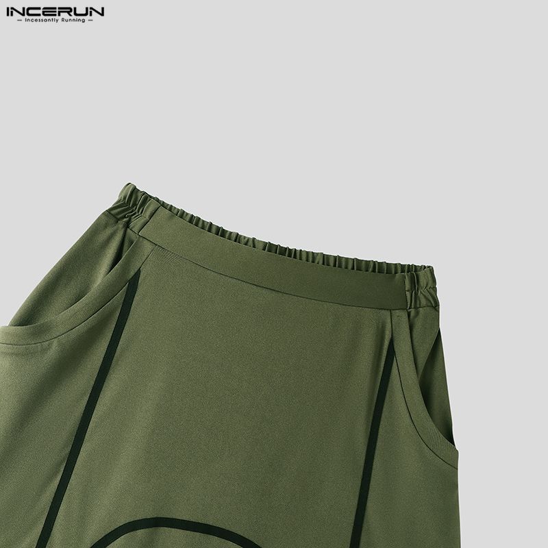 INCERUN Men Elastic Waist Splicing Casual Long Drop-crotch Pants Trousers