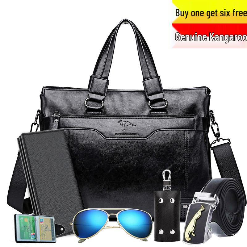 

Мужской портфель из мягкой кожи для бизнеса: Сумка-кроссбоди Kangaroo большой вместимости, универсальная сумка и наплечная сумка для компьютера
