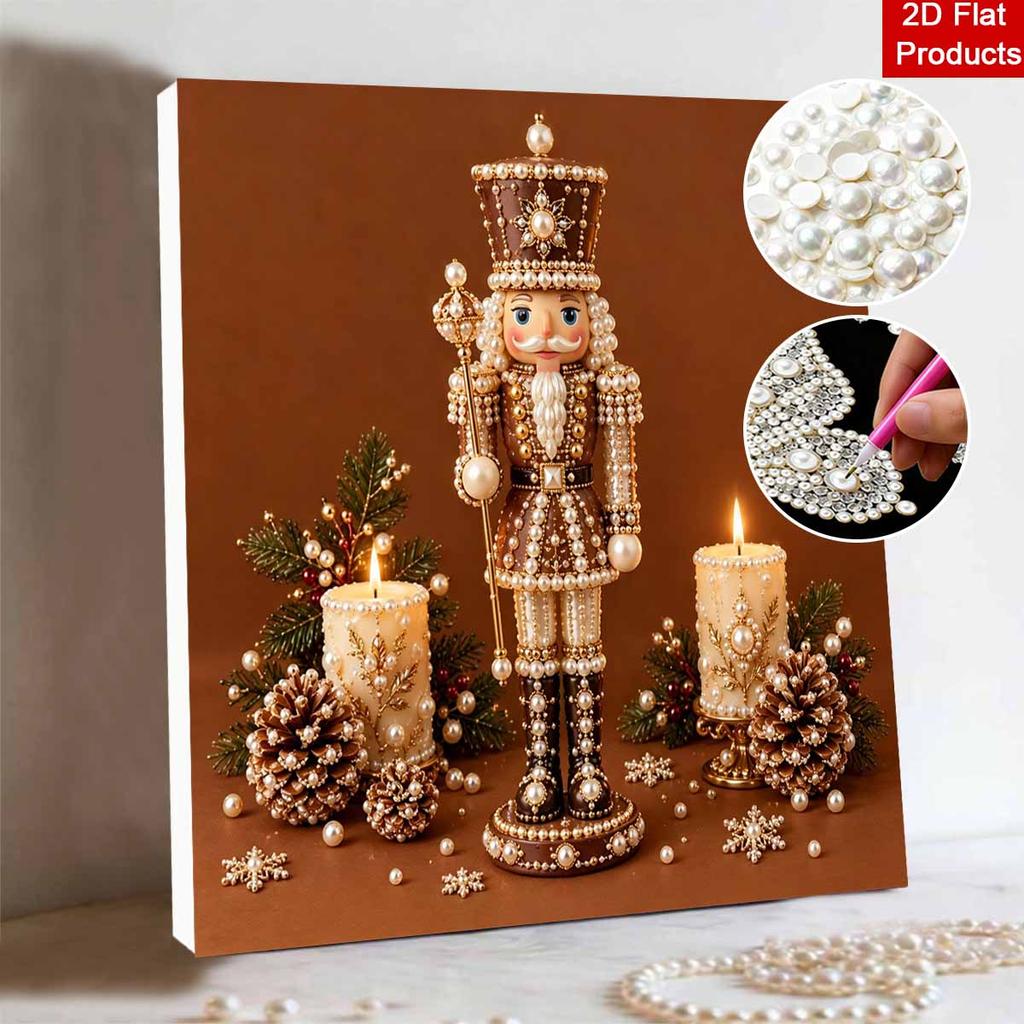 DIY Framed Pearl Painting Kit with Nutcracker Soldier 5D Sparkling Bead Art Canvas Ready to Display Home Decor Christmas Gift Idea