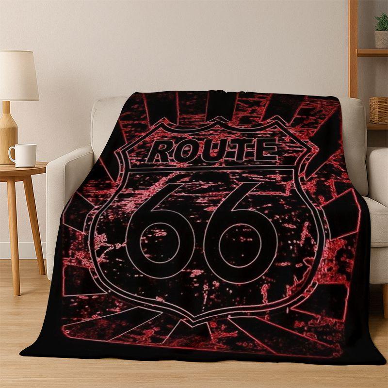 

Retro Route66 America Mother Road Sign Flannel Blanket Soft Warm Throw Blanket for Bedroom Living Room Bed Travel Camping Picnic 75x90cm