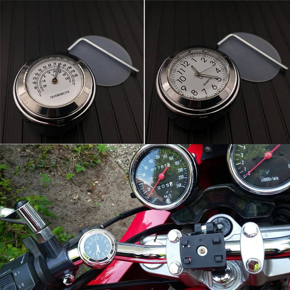 7/8" or 1" Motorcycle Handlebar Clock & Thermometer Fit For Harley Honda Yamaha Suzuki Kawasaki UTV