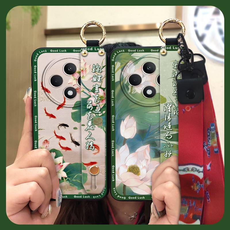 Elderly Lady Kickstand Phone Case For OPPO Reno12F 5G Ring Anti-knock Dirt-resistant Soft Case Wristband Protective