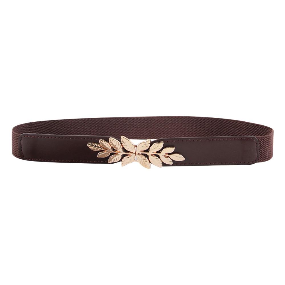 

Metal Buckle Leaf Waistbands PU Leather Waistband Strap Elastic Cummerbunds For Women Lady Girl кавовий