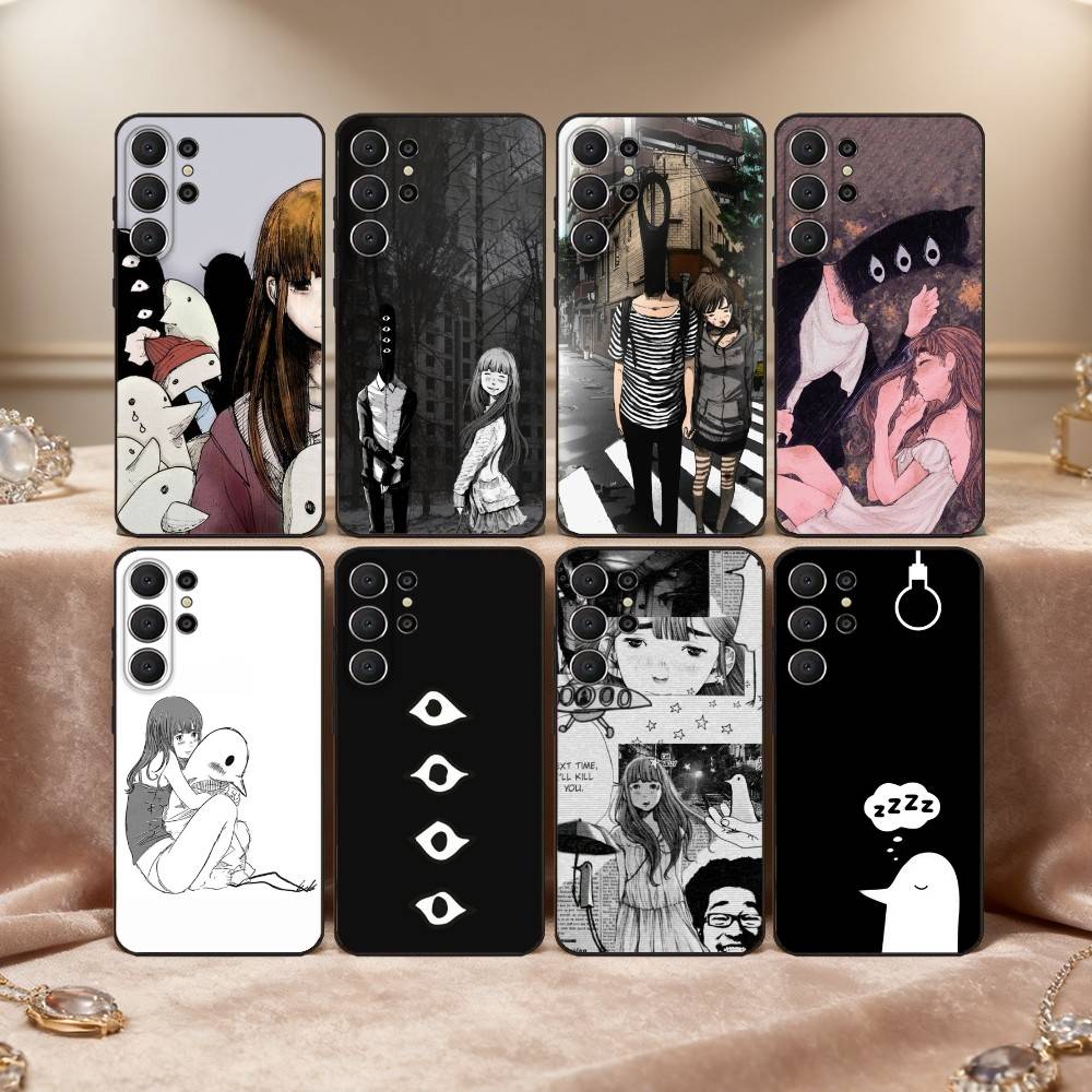 G-Goodnight O-Oyasumi P-Punpun Phone Case For Samsung S26,S25,S24,S21,S22,S23,S30,Ultra,S20,FE,Lite,10,9,Black Cover