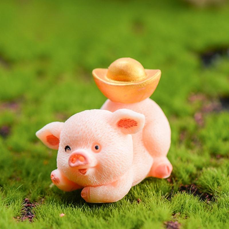 Mikro Schweinchen Familie Figur Harz Ornamente Miniaturmodell Mini Tierstatue Bonsai Dekoration Garten Heimdeko