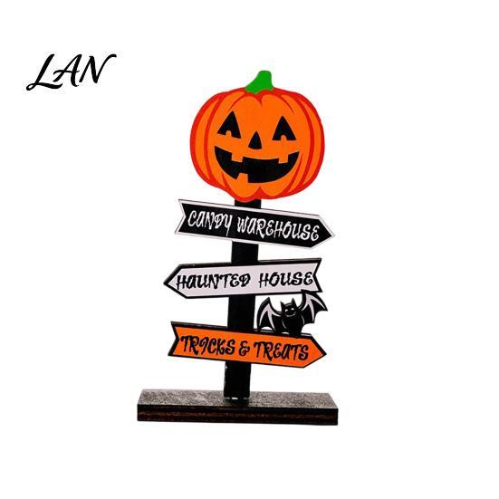 Halloween Atmosphere Props Wooden Sign Decoration, DIY Ghost Pumpkin Bat Tabletop Ornament with Indoor Festive Decor Spooky Slogans, Rustic