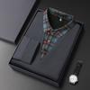 Business T-Shirt Match Plaid Men'S Shirt Collar Long-Sleeved Polo Shirt Fake Two-Piece Knitted Bottoming Shirt