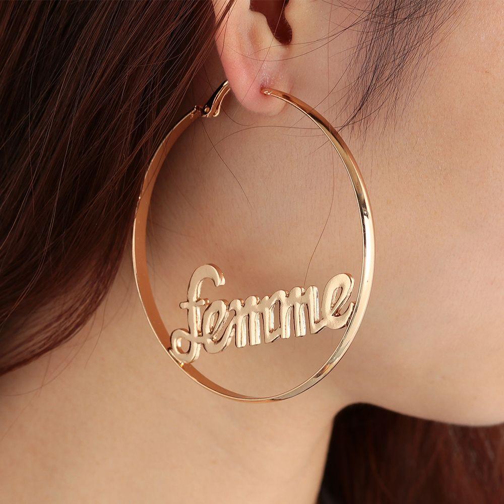 Party Gold Hip-hop Jewelry Gift Hyperbole Large Circle Femme Baby Letter Round Hoop Earrings