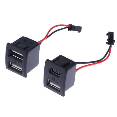 1Pc USB-Buchse Typ-C Schwarz Doppelschicht-Buchse USB-A-Buchse Lampenladebuchse Steckdose mit Kabelanschluss