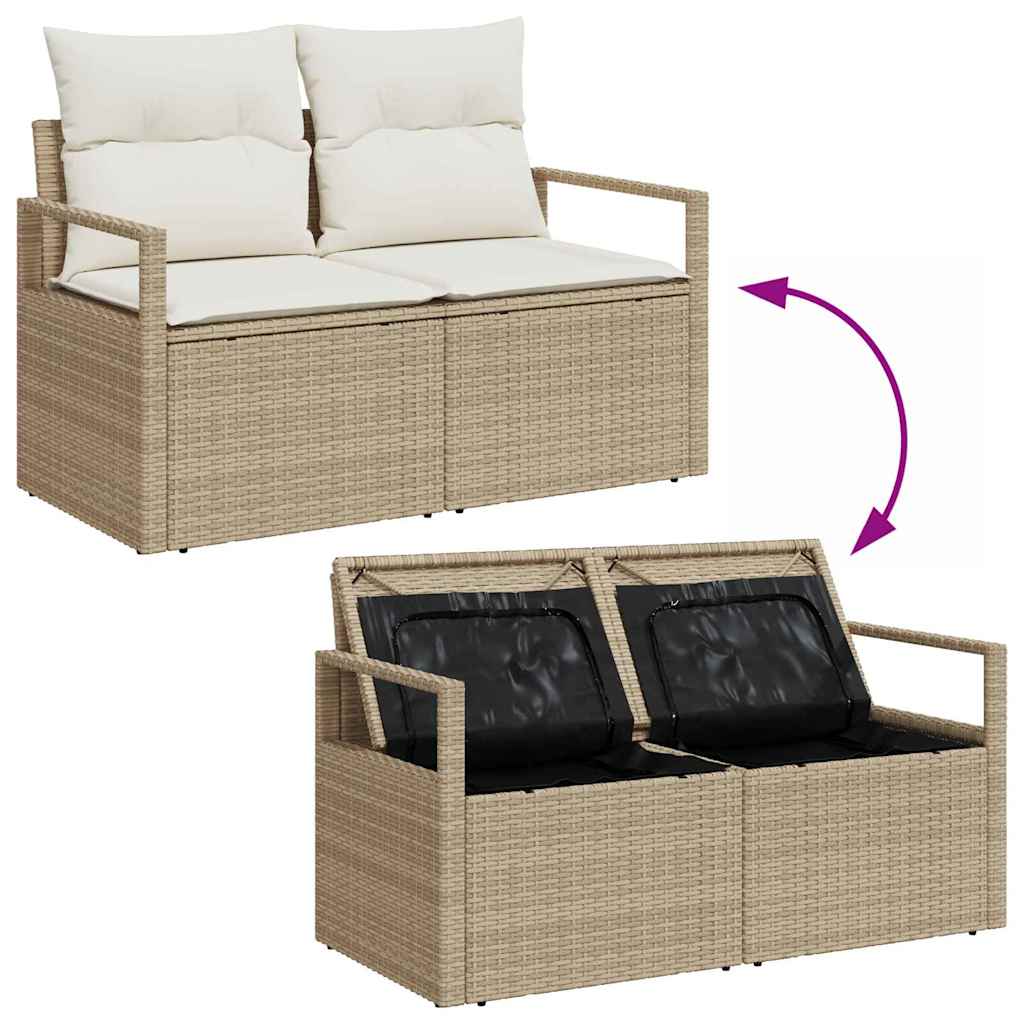 7 Piece Sofa Set with Cushions In Beige and Cream Poly Rattan