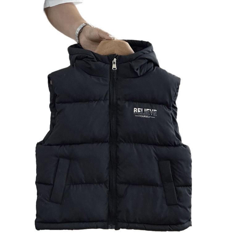 Children's Korean-Style Hooded Vest - Thick Warm Printed Down for Boys & Girls, Autumn/Winter Fashion Outerwear