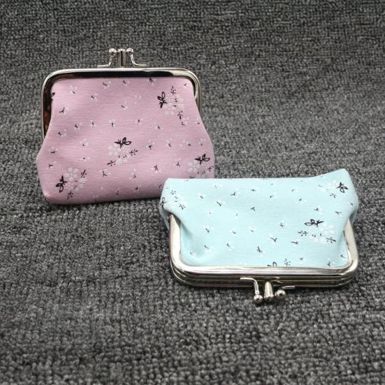 Floral Canvas Coin Purse, Women Change Purse with 2 Compartments, Kiss Lock Closure Pouch for Cash Coins Cards