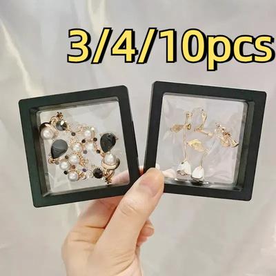 3/4/10 Stück Schmuckaufbewahrungsbox für Ringe, Ohrringe und Halsketten, 3D Schwebende Displaybox mit transparenter Abdeckung