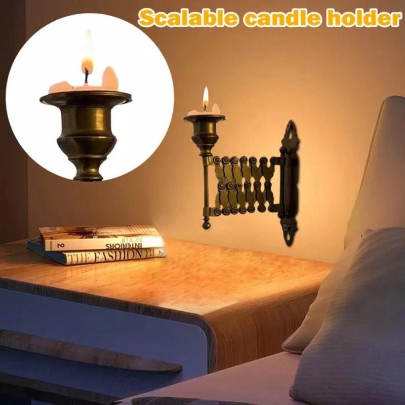 Vintage Style Extendable Taper Candle Holder Wall Mounted Candlestick Rack Decor