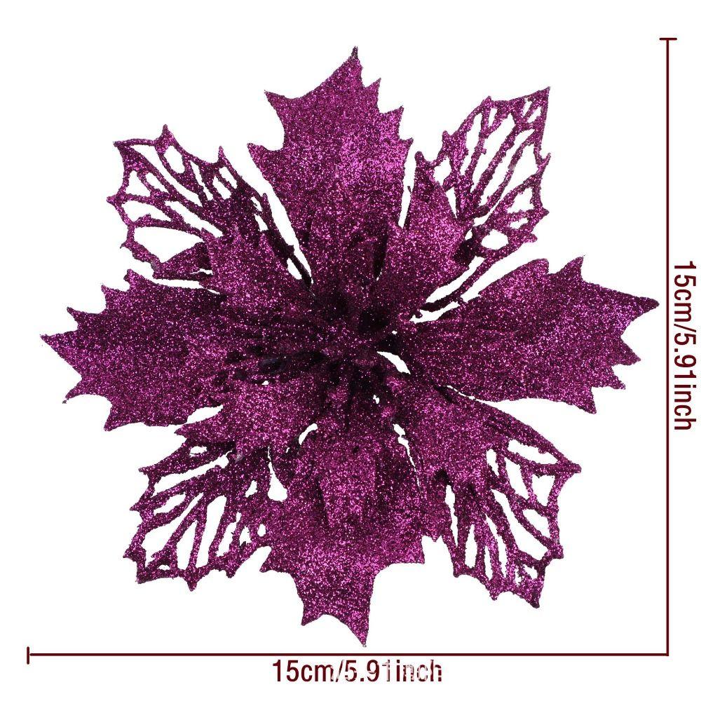 12PCS DIY Decoration Christmas Artificial Flowers 15CM Glitter Fake Flower Christmas Decor