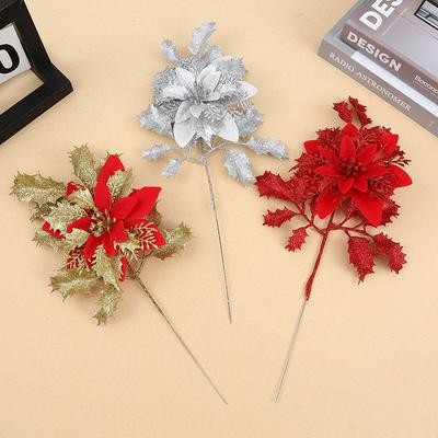 Weihnachtsdekoration Zubehör, Klebepulver, Ausgeschnitten, Weihnachtsblume DIY, Weihnachtsbaum Dekoration, Dekorations Requisiten, Weihnachtsblumen Zweige