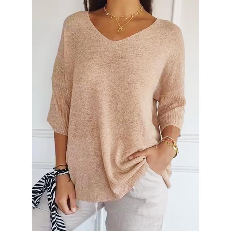 Women's Multicolor V-Neck Solid Color Knit Sweater - Slimming Casual Base Style