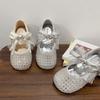 Youth Style Shoes Girls Sweet Bow Princess Flat Shoes With Rhinestone Decor PU Upper Rubber Sole Slip-On Style Toddler To Kid
