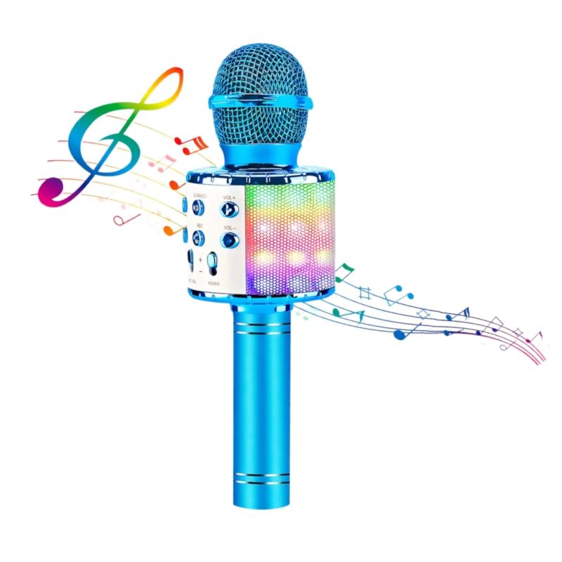 

Світлодіодний мікрофон для караоке, бездротовий мікрофон з 5 режимами світла та 4 режимами зміни голосу, Bluetooth-колонка, сумісна зі смартфоном синій
