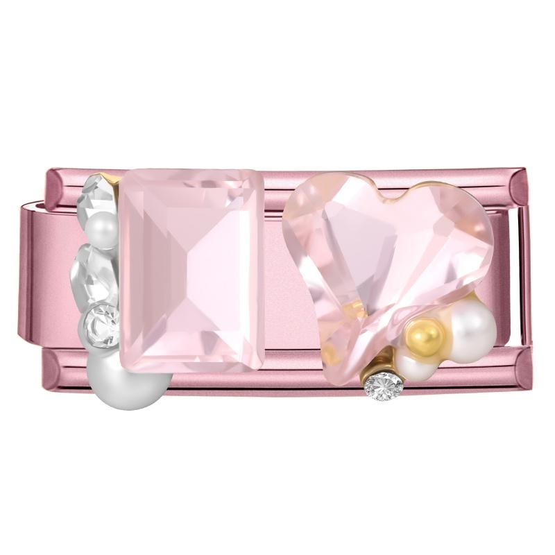 Romantic Pink Love Rose Butterfly Star Shell Zircon Long Italian Charm Links Fit 9mm Stainless Steel Bracelet DIY Making Jewelry