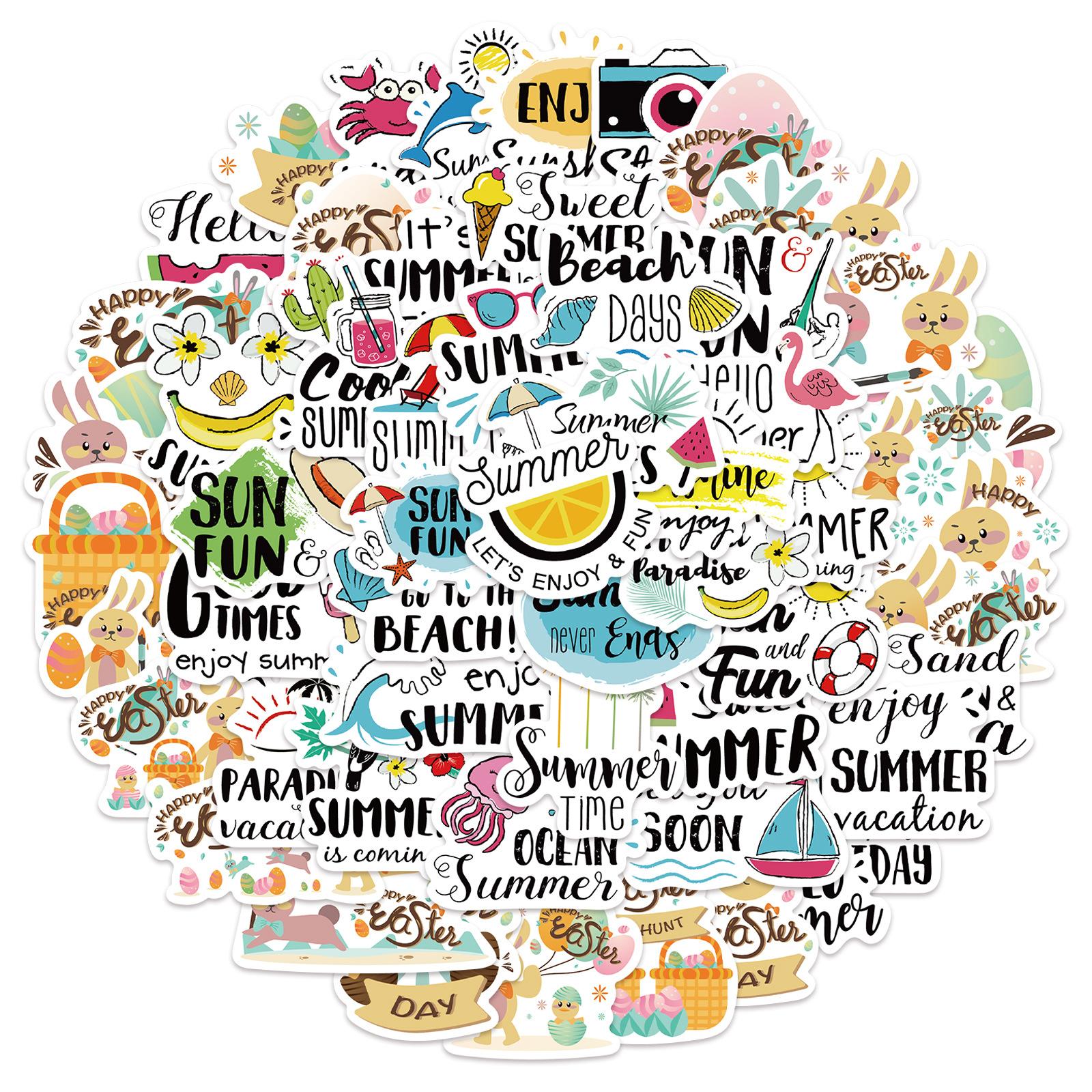 

56 Cartoon Holiday Fresh Graffiti Stickers Decorate Suitcase Pen Guitar Notebook Waterproof Explosive