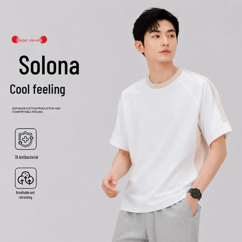 ROMON Men s Ice-Feel Solona Contrast Stitch Short-Sleeve T-Shirt S