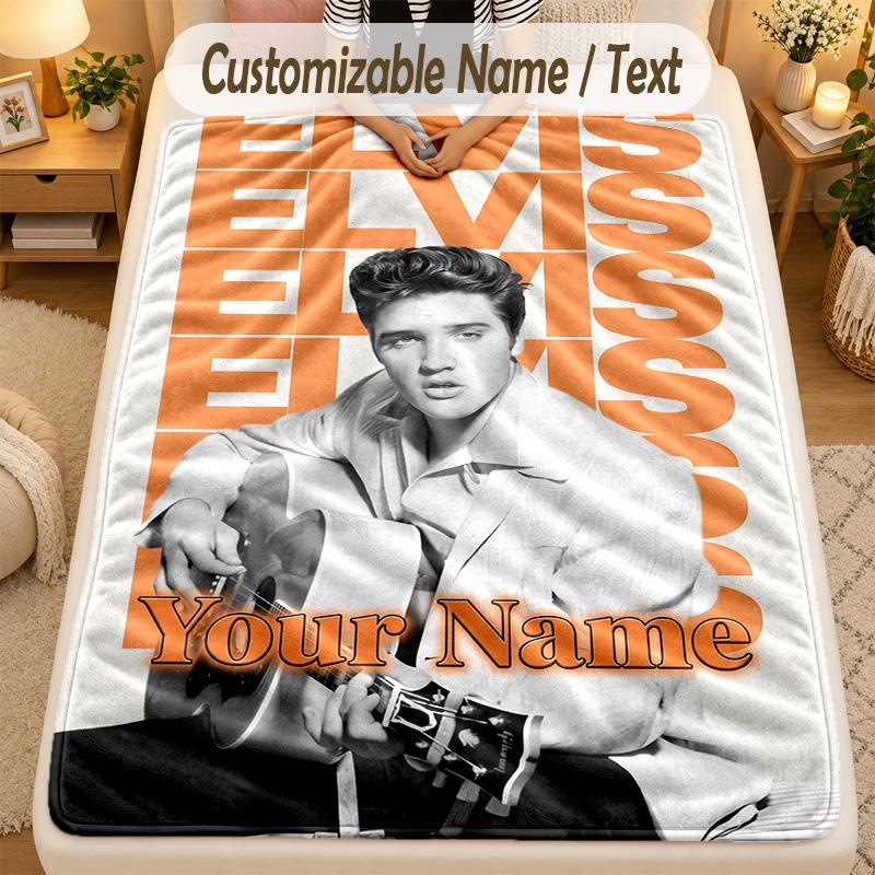 Flannel BlanketElvis Presley Custom Name Text Personalized Soft Warm Throw Blanket Home Decor Gift