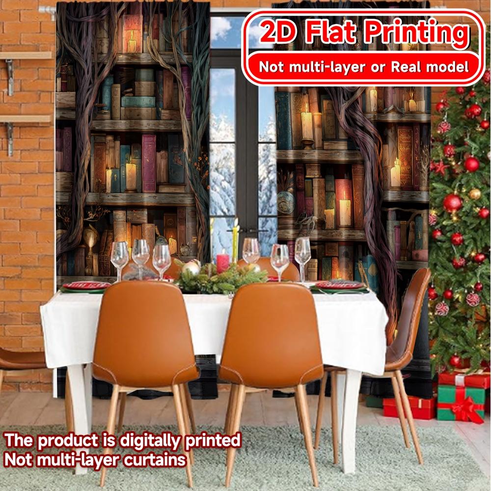 Set Of 2 Flat Printing Enchanted Bibliotheque Print Popular Curtains Prints Thermal Insulation Room Curtain With Semi Sheer Polyester
