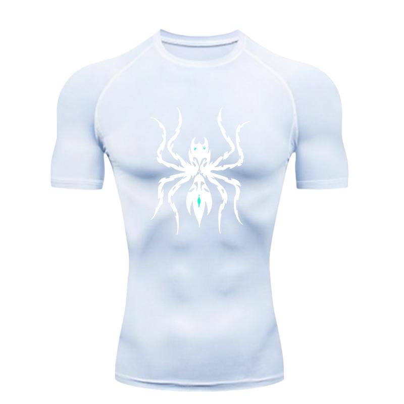 Maglietta Sportiva da Uomo con Motivo a Ragnatela Allenamento Fitness Maglietta a Compressione Rashguard Top Jogging Palestra Allenamento Magliette Sportive