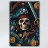 Vintage Skull Pirate Gold Coin Metal Wall Poster for Bar