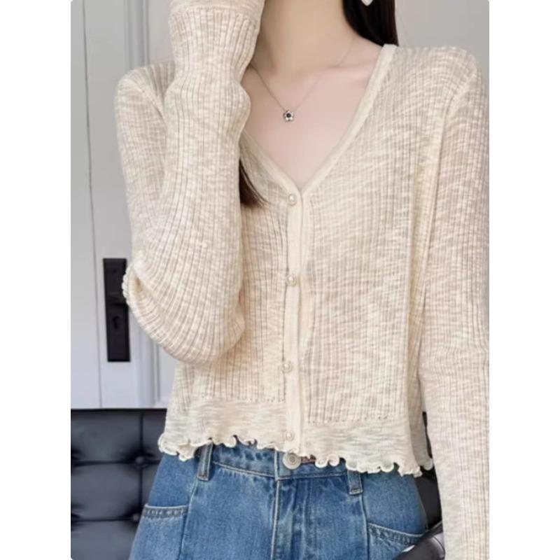 Ice Silk Knitted Cardigan Women's Thin Coat Shawl Short Outer with Skirt Sunscreen Shirt Summer Top Small Blouse