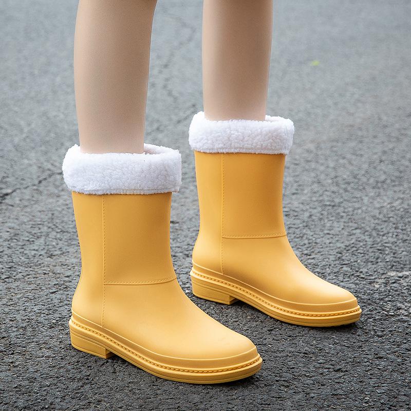 Women's Fashionable Non-Slip Waterproof Fleece-Lined Rain Boots - Perfect for Outdoors, Kitchen Work, and Car Washing