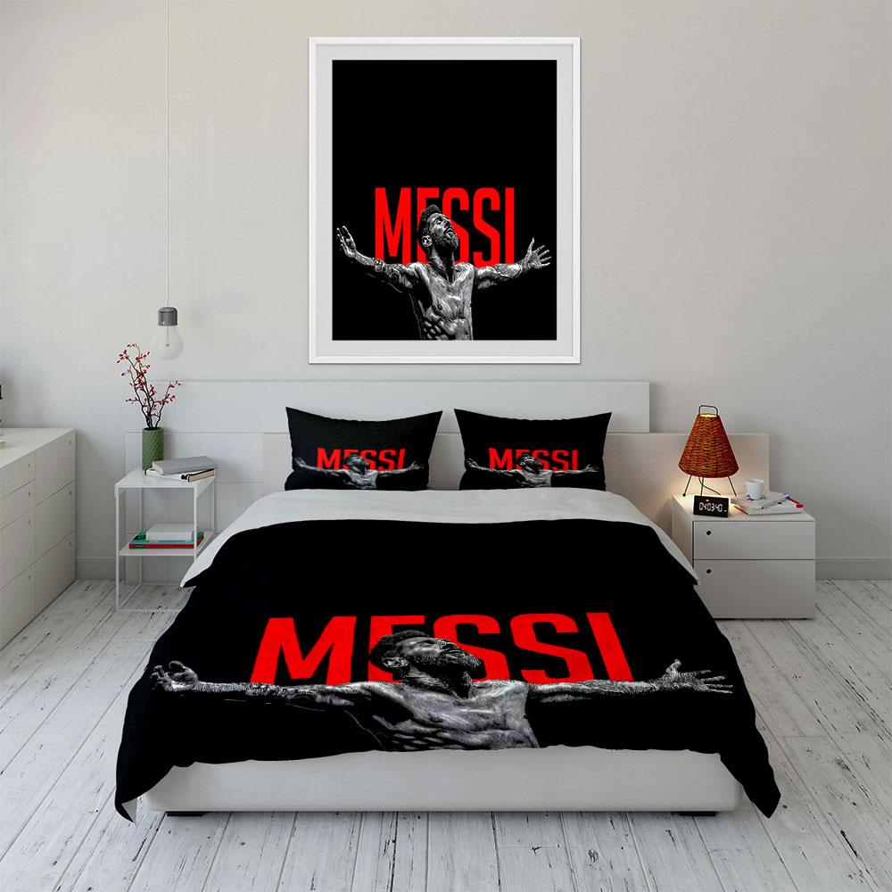 Red "Messi" Text, Portrait. Bedding Sets Duvet Cover Sets Duvet Covers Pillowcases(1 * Duvet Cover 2 * Pillowcases, Without Duvet Insert)