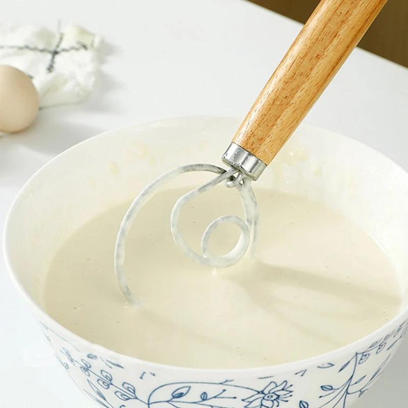 13inch Danish Dough Whisk Stainless Steel Dutch Style Bread Dough Hand Mixer Wooden Handle Kitchen Baking Tools Artisian Blender