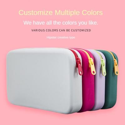 Portable Square Cosmetic Storage Bag Large Capacity Silicone Makeup Brush Holder with Zipper Waterproof Makeup Pouch Travel