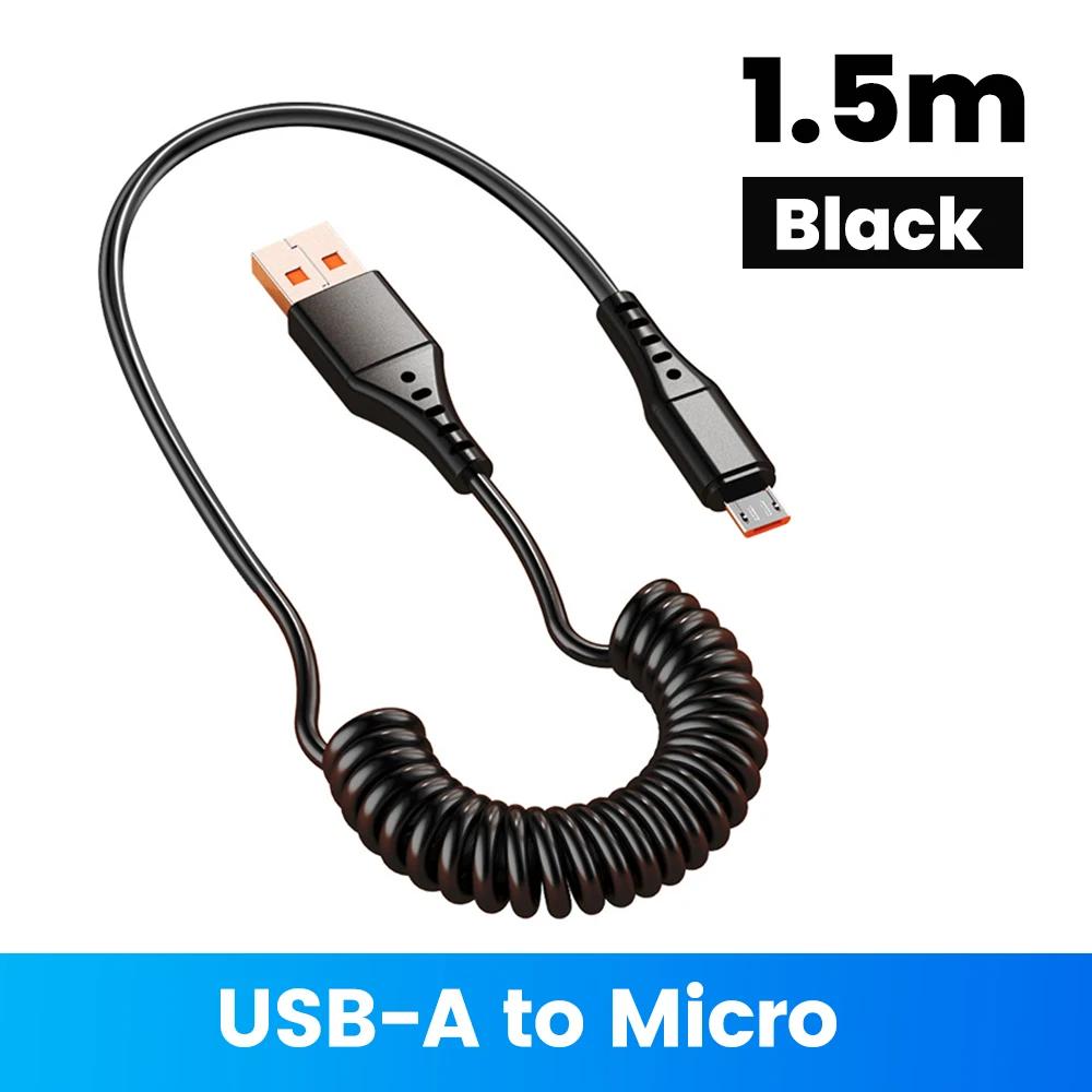 120W Car Spring Cable USB Type C Fast Charging Micro USB Cable For iPhone 16 15 Samsung Xiaomi  Quick Charger 3.0