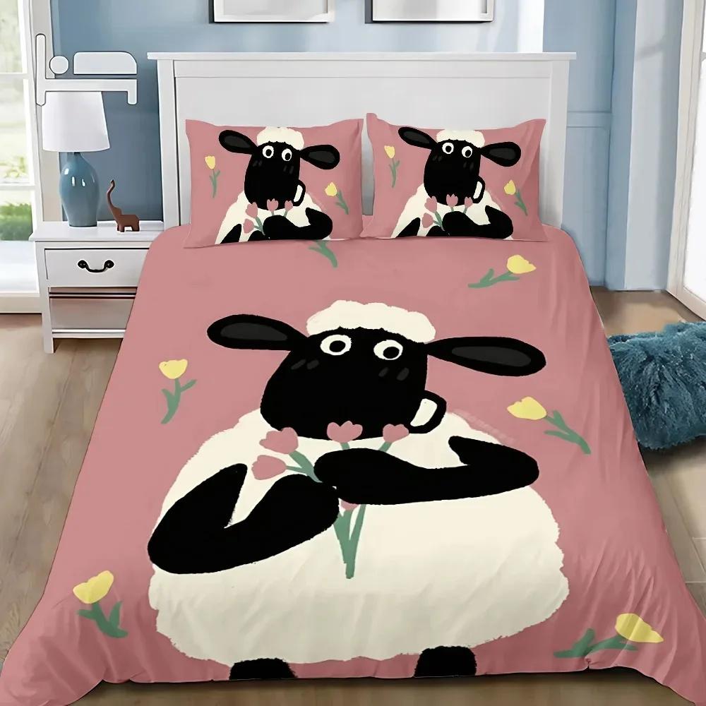 Microfiber Sheep Cartoon Bedding Quilt Cover All Season Bedding Set with Pillow Shams Christmas Festive Art Duvet Cover Set