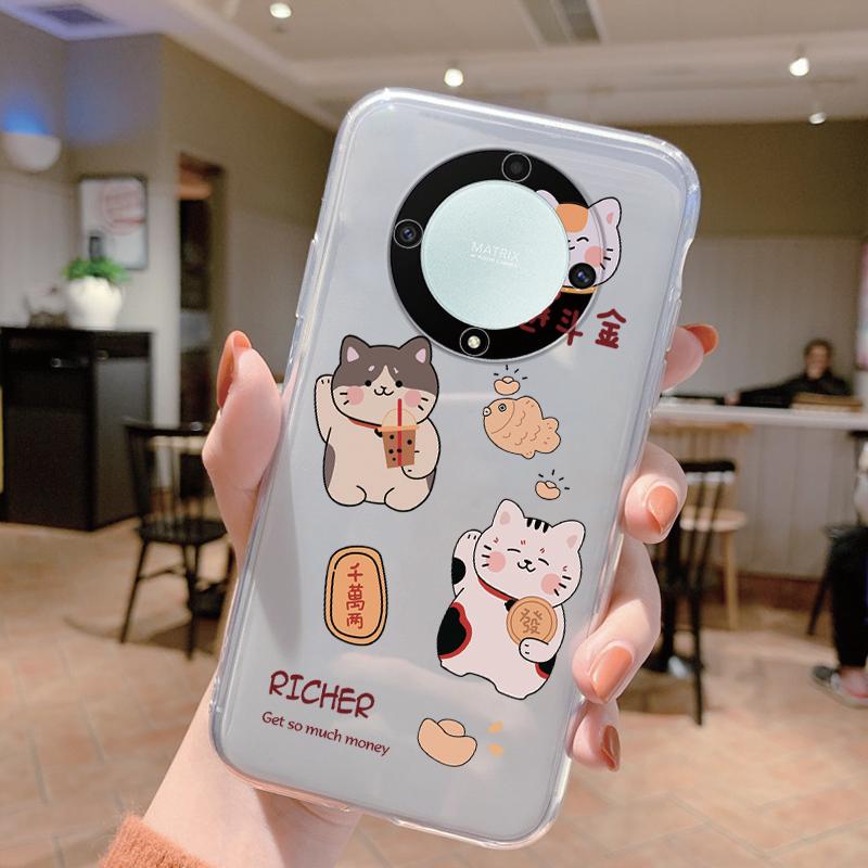 Clear Case For Honor Magic 5 Lite X9a Shockproof Cover Cartoon Cute Cat Soft Silicone Fundas For Honor X9c X9b Women Clear Bags