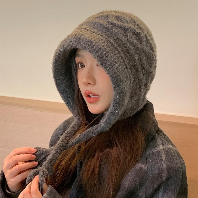 Knitted hat wool hat women's new autumn and winter big head circumference ear protection hat warm and thickened ins tide
