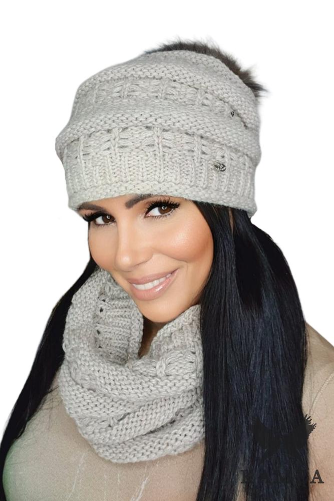 Liana Women' Winter Hat with Pompom, Beige Color