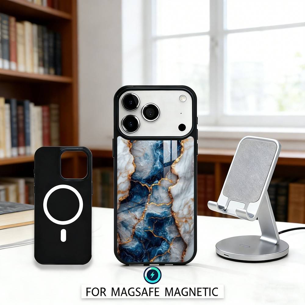 Black Gold Marble Pattern Phone Case Magnetic For iPhone17 16 15 14 13 12 Pro Max For Magsafe Wireless Charging Cover