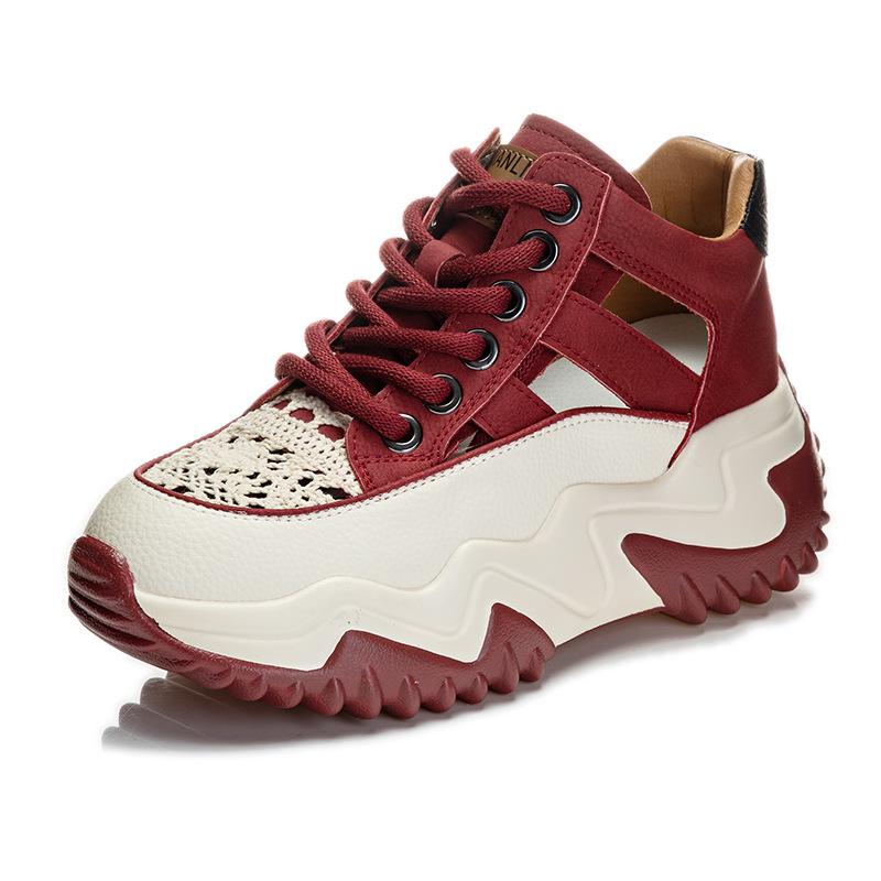 Inner height daddy shoes women s new summer breathable leather hollow casual sneakers platform sandals 34