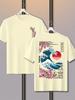 Mens Casual Tokyo Island Sunset Wave Print 100 Cotton Tshirt Shortsleeved Summer Breathable Street Trend Loose Comfortable