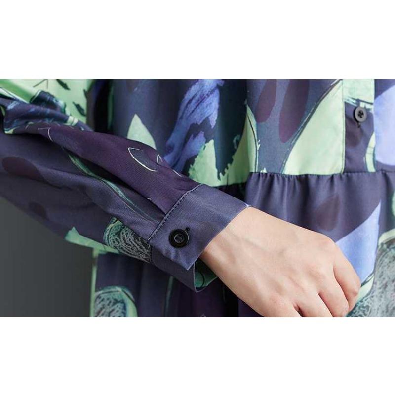 Loose and Thin Fashion Long-sleeved Printed Mid-length Dresses